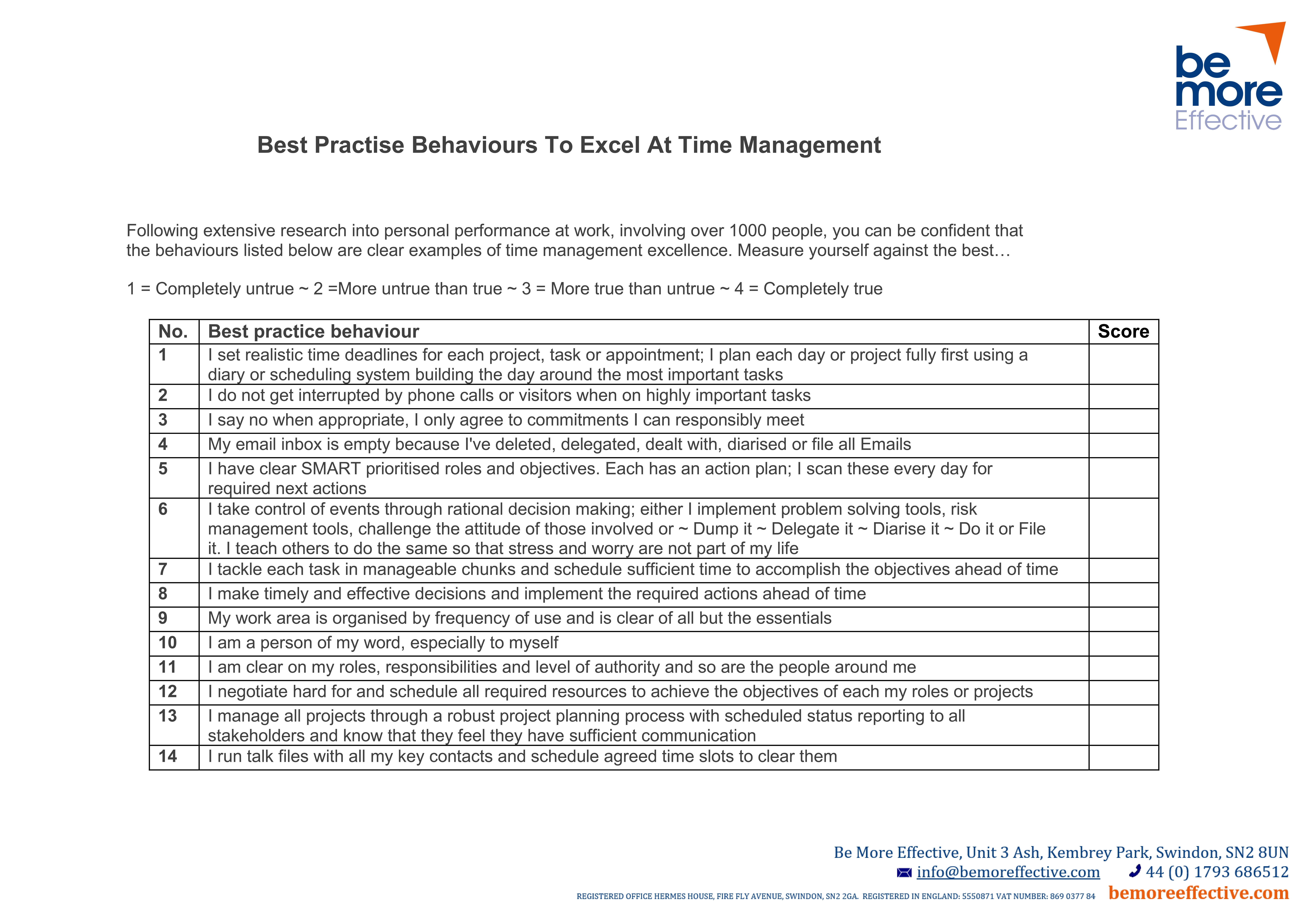 Best practise behaviours to excel at time management