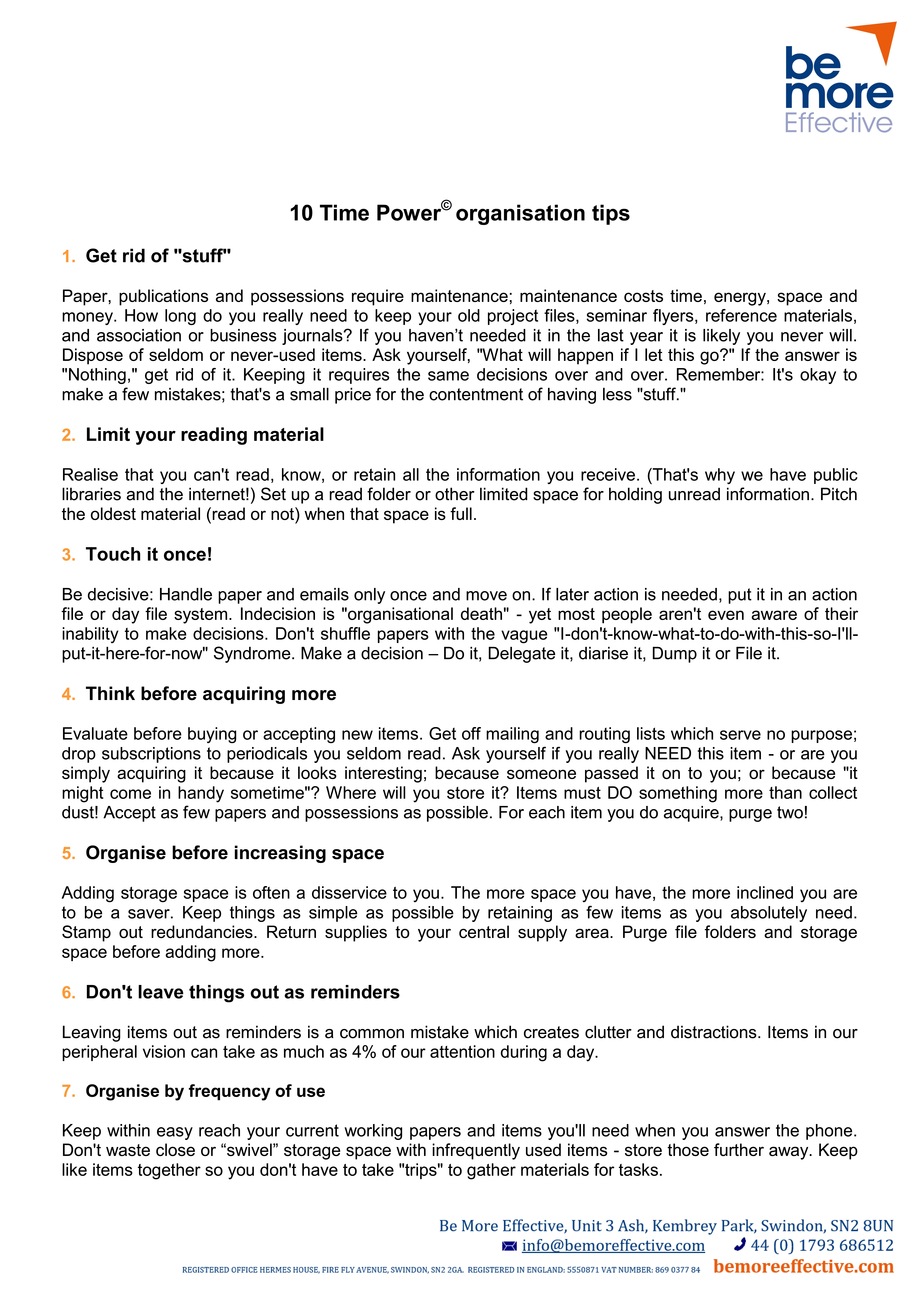 10 Time Power© organisation tips